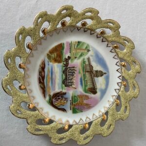 Vintage Souvenir Plate Utah State Capitol Temple‎ Square Decorative Gold